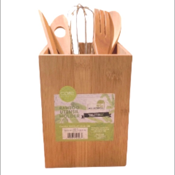 BAMBOO Kitchen Utensil Holder Chop it Like it's Hot 5" x 5" x 7" Tall - Picture 2 of 11